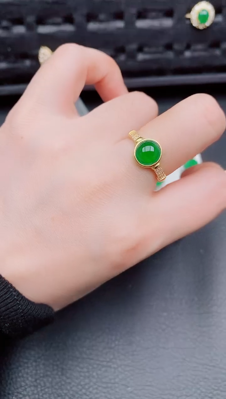 【闪购商品】翡翠戒指银S925镶嵌天然a货翡翠612