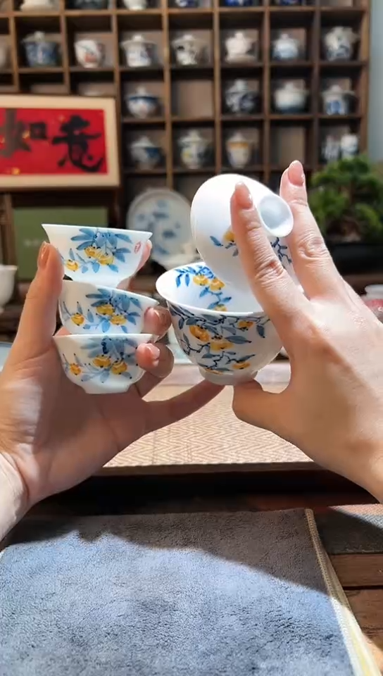 【闪购商品】手绘柿子二才盖碗+送主人杯   