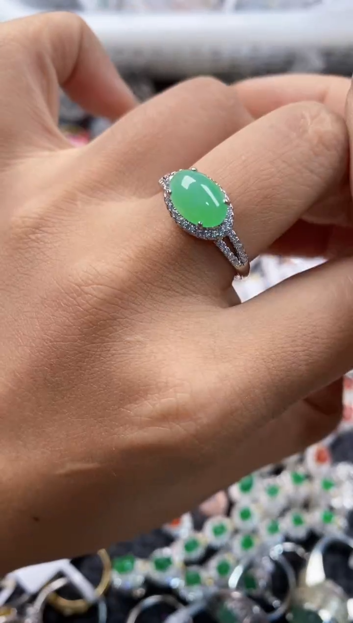 银S925镶嵌戒指翡翠555---10