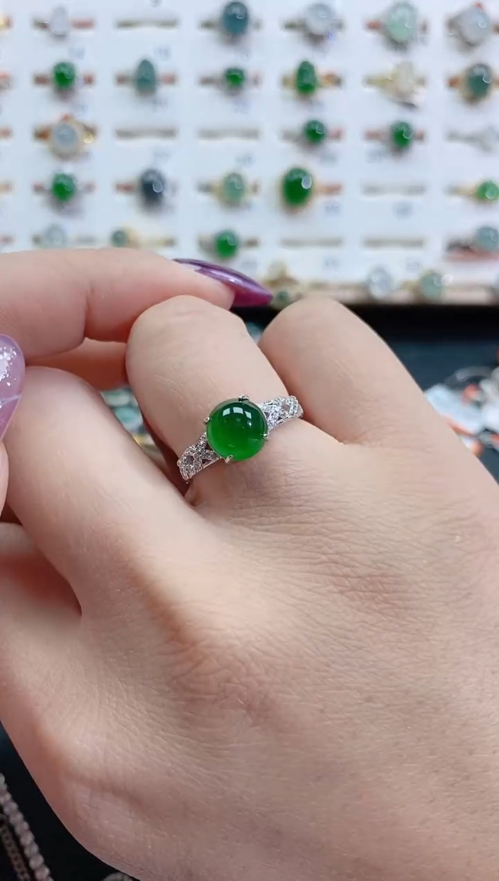 银S925镶嵌戒指翡翠天然翡翠