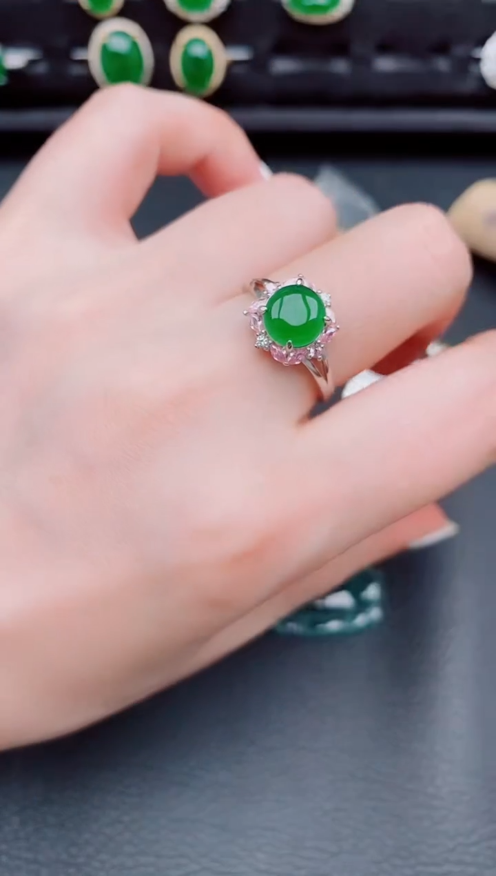 【闪购商品】翡翠戒指银S925镶嵌天然a货翡翠599
