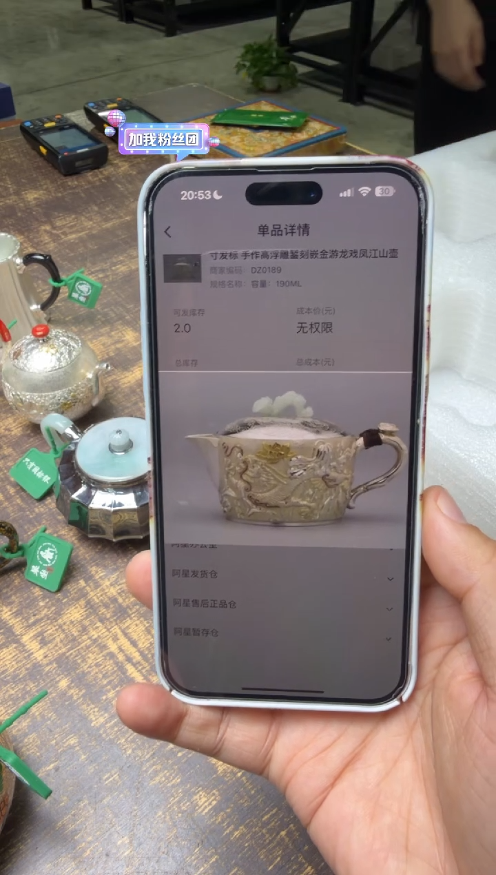 与**行寸发标手作高浮雕錾刻嵌金游龙戏凤江山壶