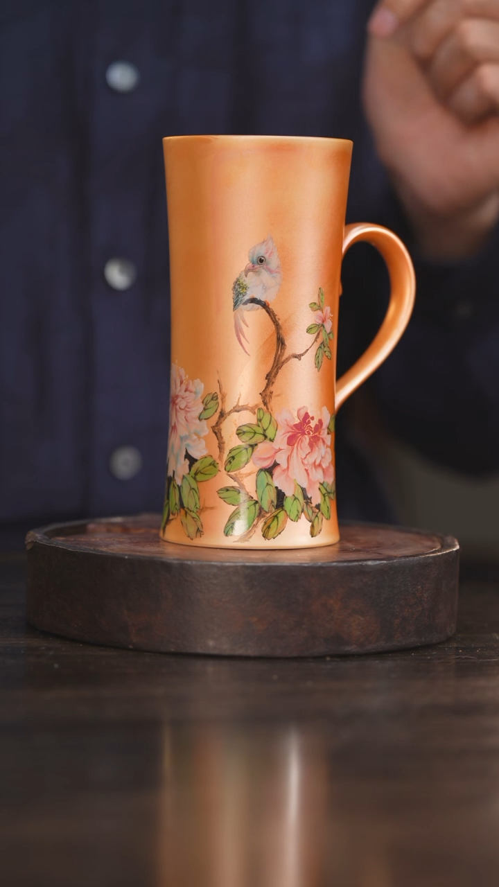 【闪购商品】杯37柴房陶瓷丨金红花鸟小蛮腰