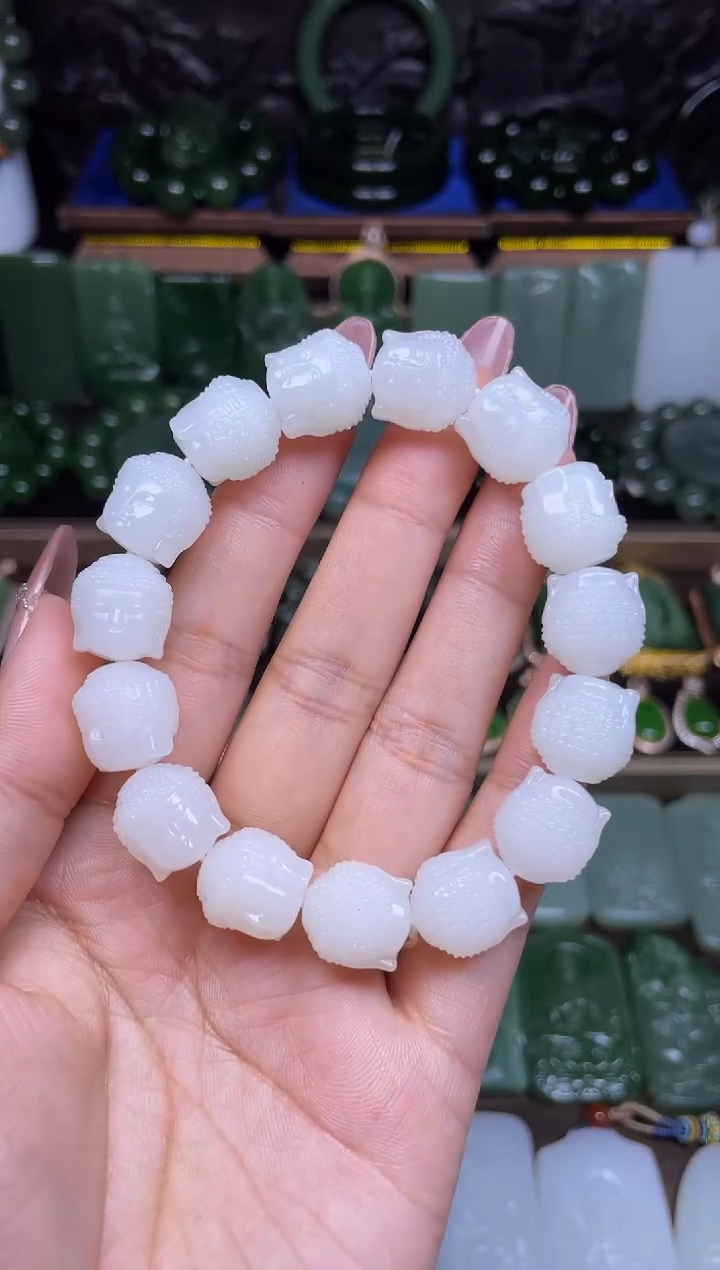 【闪购商品】和田玉手串俄白佛头未镶嵌珠子直径14