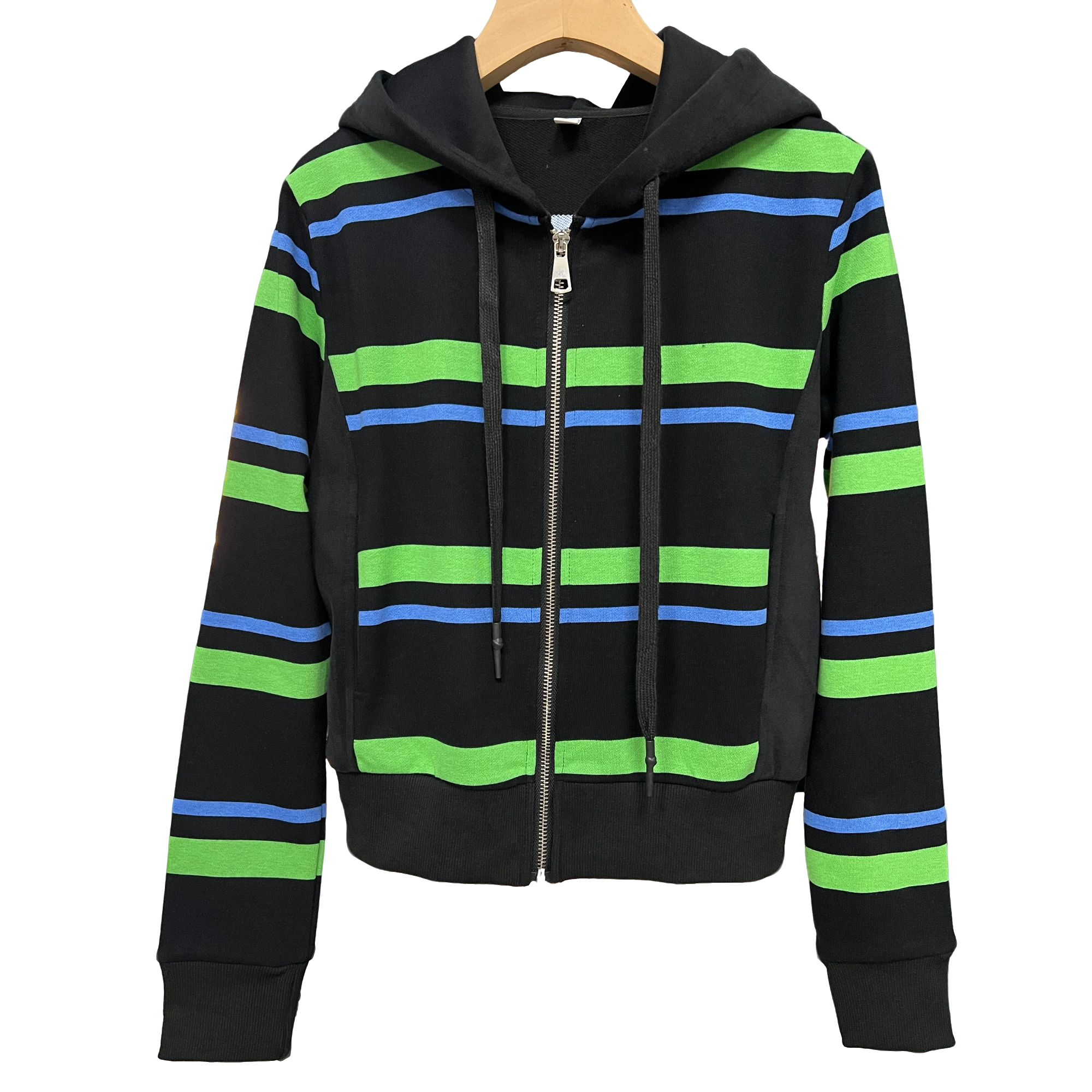 秋季新款连帽拉链撞色条纹外套女显瘦舒适时尚洋气宽松设计感上衣