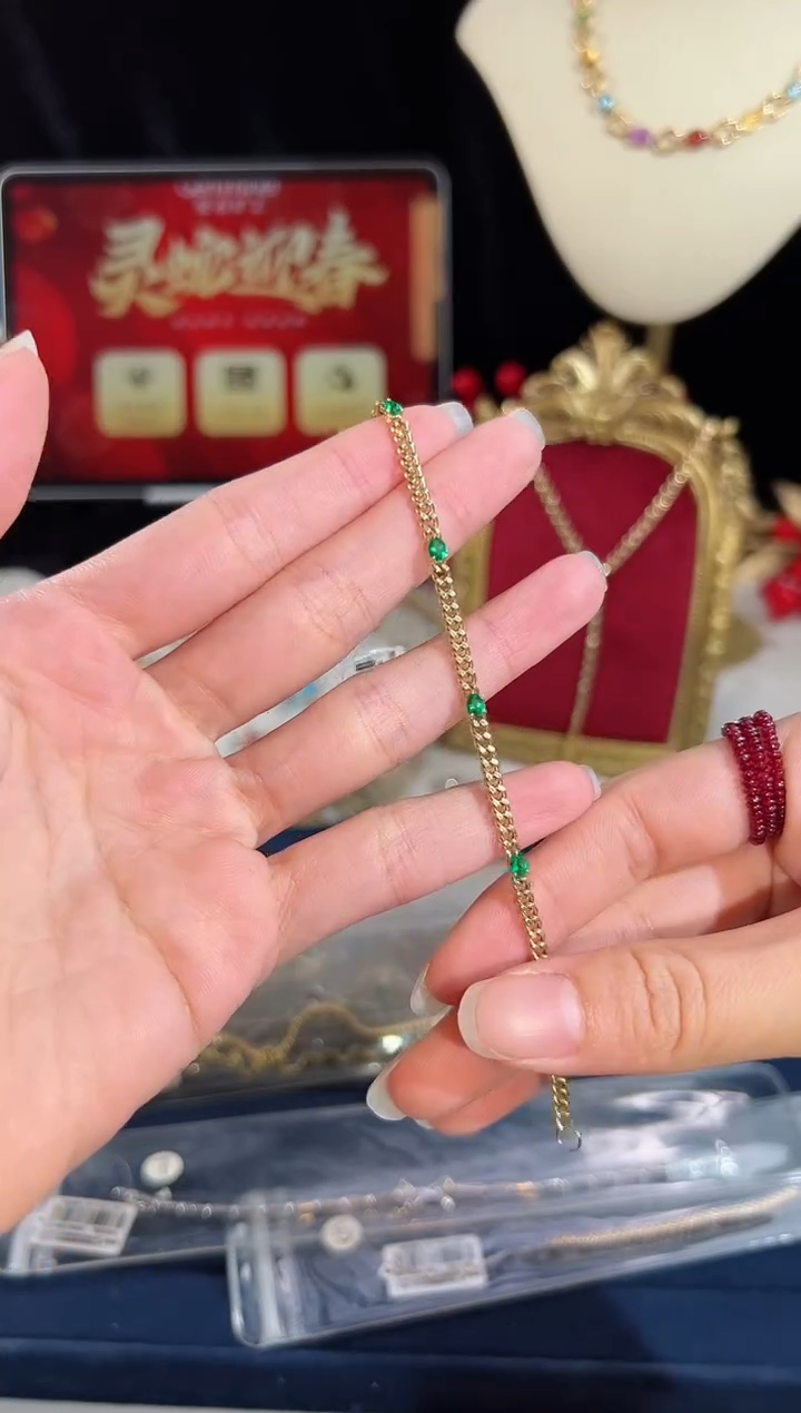 【闪购商品】祖母绿手链18K金镶嵌BB3588#-#10