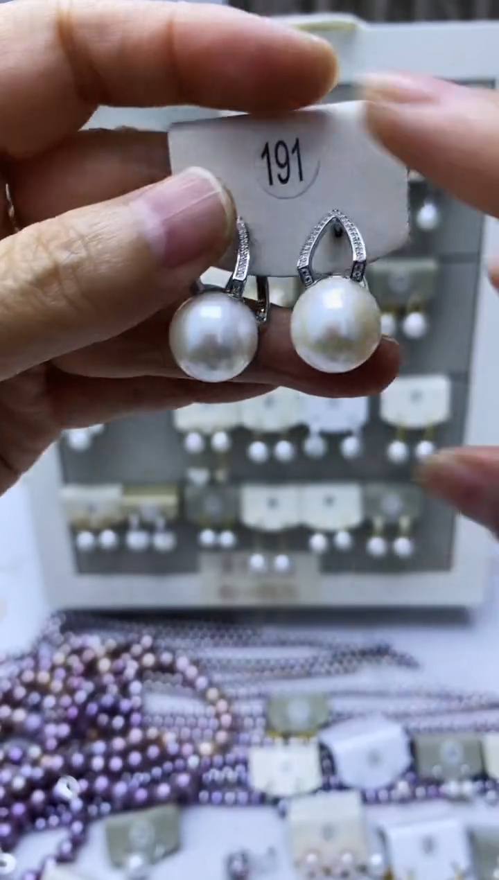 银S925镶嵌淡水珍珠耳饰191