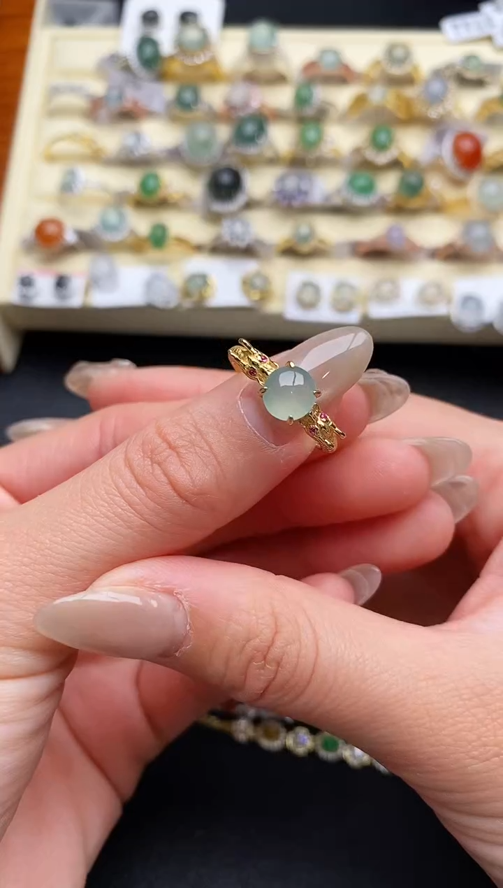 【闪购商品】翡翠戒指银S925镶嵌44444444+4