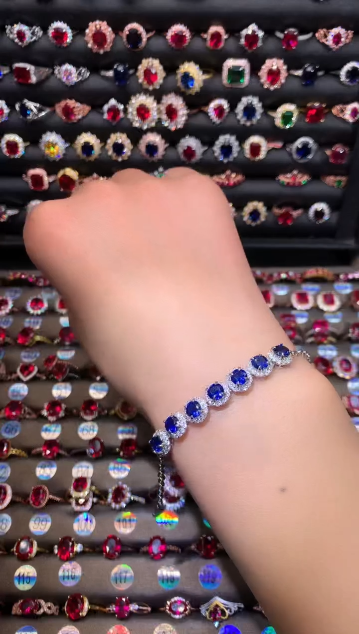 【闪购商品】蓝宝石手链银S925镶嵌1