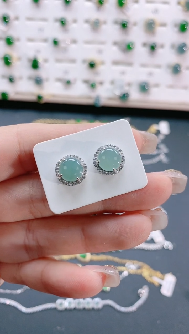 【闪购商品】翡翠耳饰银S925镶嵌天然翡翠