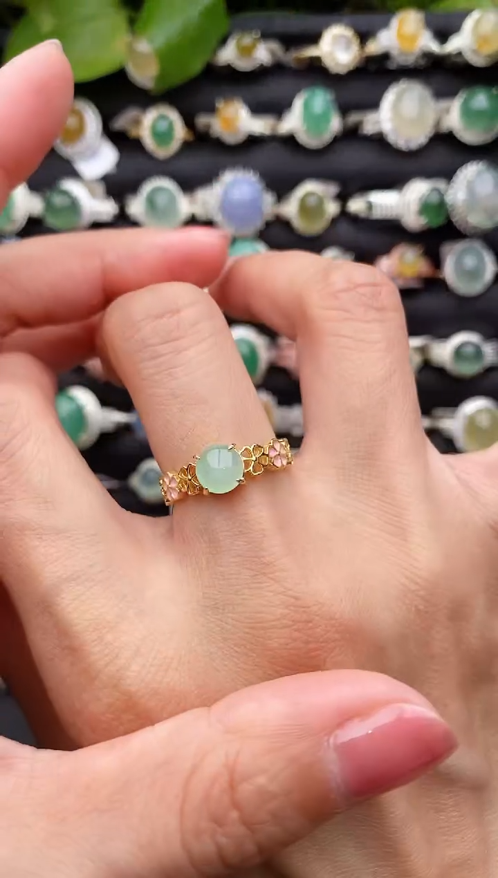 【闪购商品】翡翠戒指银S925镶嵌缅甸天然A货翡翠33   5-10