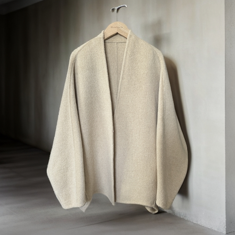双面羊驼桑蚕丝大衣阔版纯色春季拼接插肩袖针织短款外套冬季秋冬