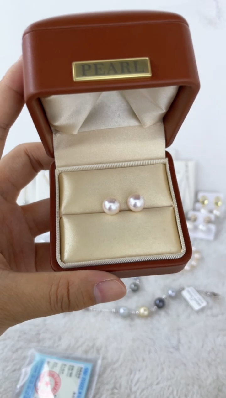18K金镶嵌海水珍珠耳饰耳钉8-9