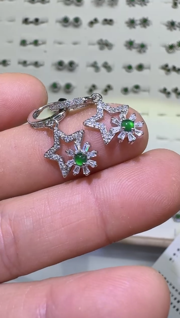 【闪购商品】翡翠耳饰银S925镶嵌00061384