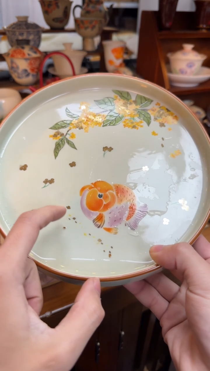 摆件陶茶具茶具茶具桂花金鱼壶承