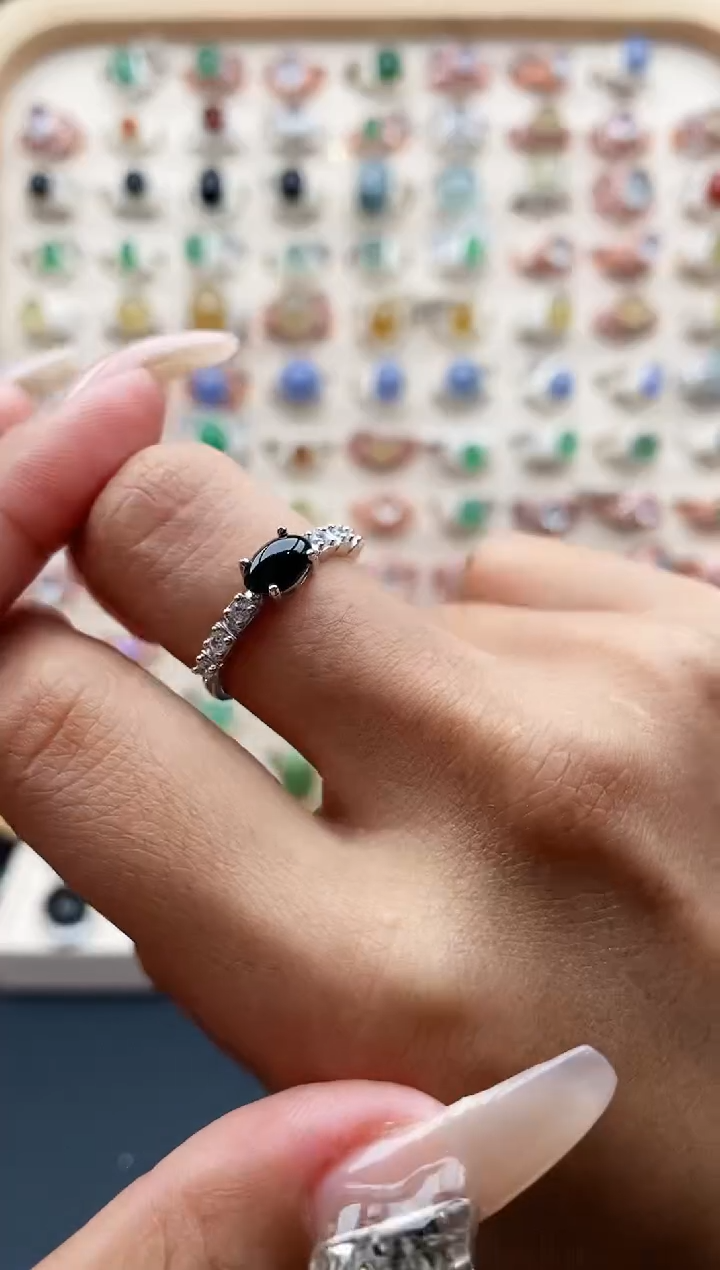 【闪购商品】翡翠戒指银S925镶嵌缅甸天然A货翡翠333  3+2