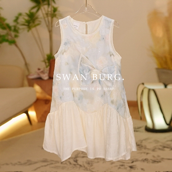 【Y.d8637】2025新款女童无袖洋气蝴蝶结气质公主裙夏季清新连衣裙