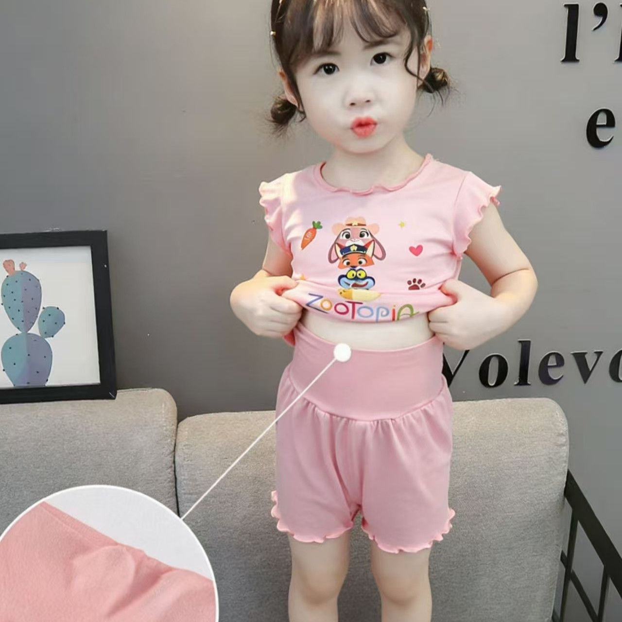女童家居服套装蓓尔依彤新款儿童睡衣卡通疯狂动物城印花洋气短袖
