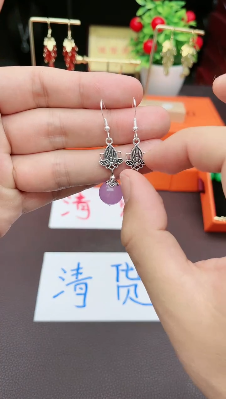 玛瑙/玉髓耳钉银S925镶嵌3210000