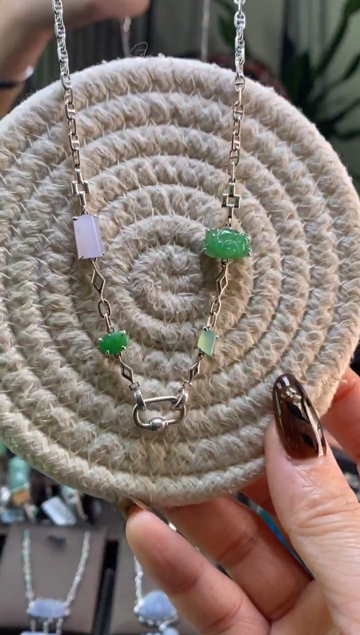 颈饰银S925镶嵌翡翠净货16815