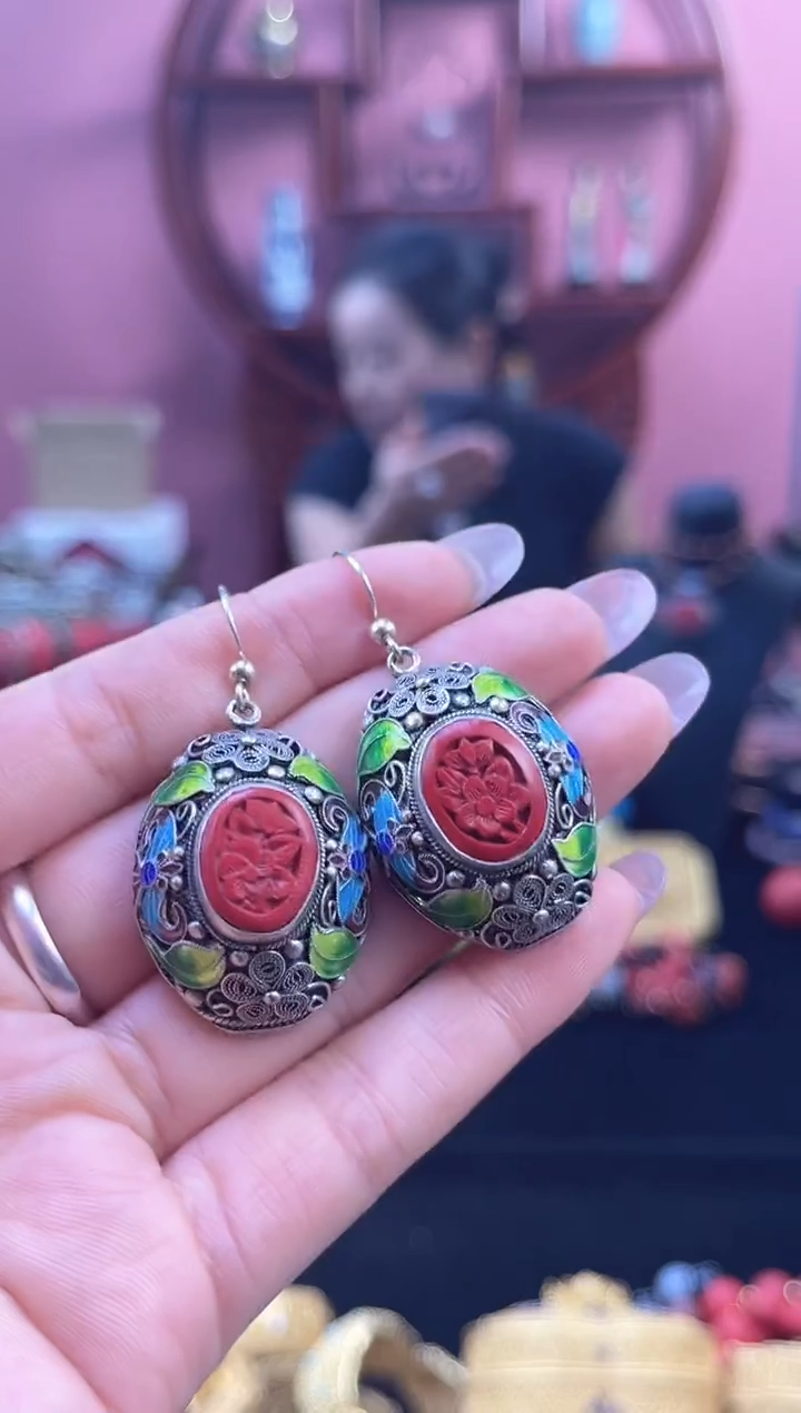 非遗 花丝镶嵌雕漆耳饰