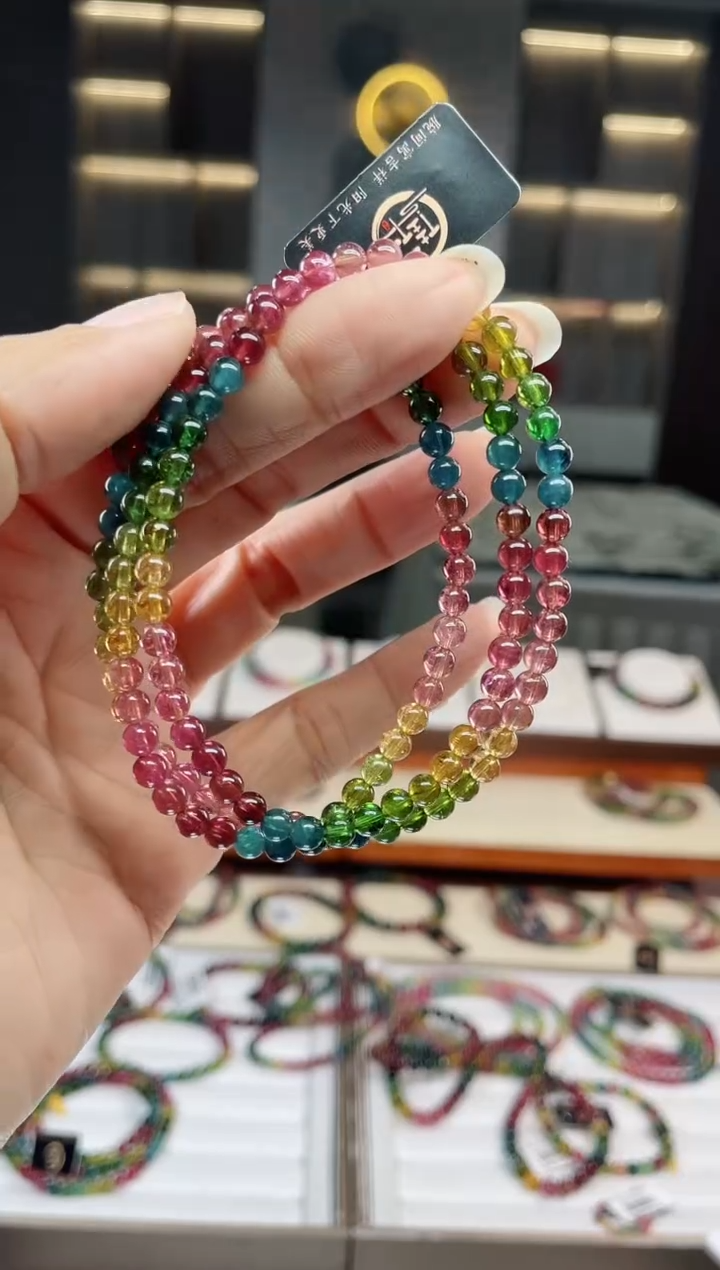 未镶嵌老矿碧玺三圈手串4mm+碧玺（多样性发一条）Q