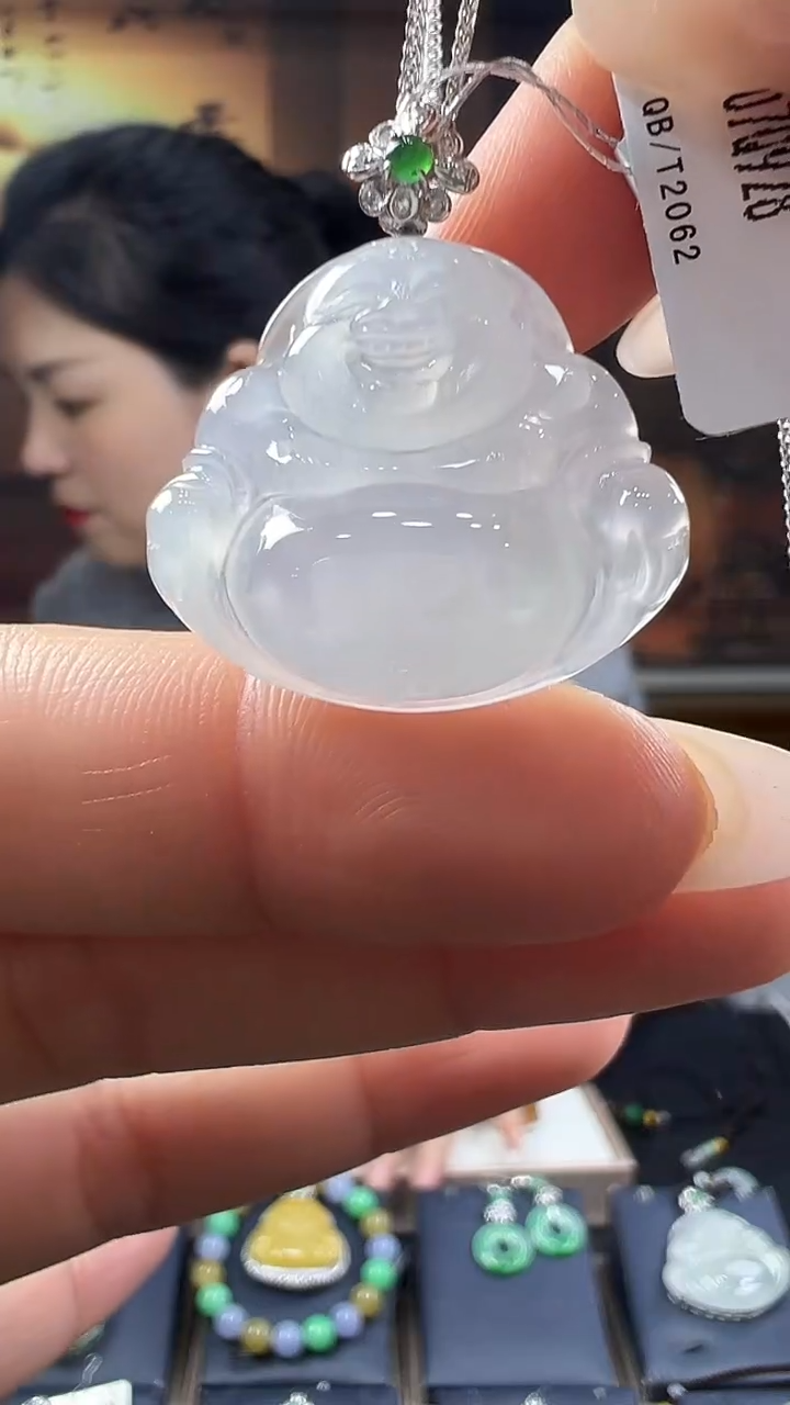 18K金镶嵌挂件翡翠佛公 不含链