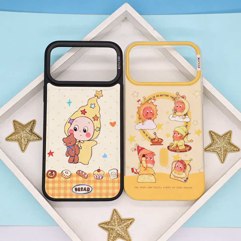 可爱呆萌星星人磁吸全包式仿皮卡通防摔手机壳适用于多款苹果机型