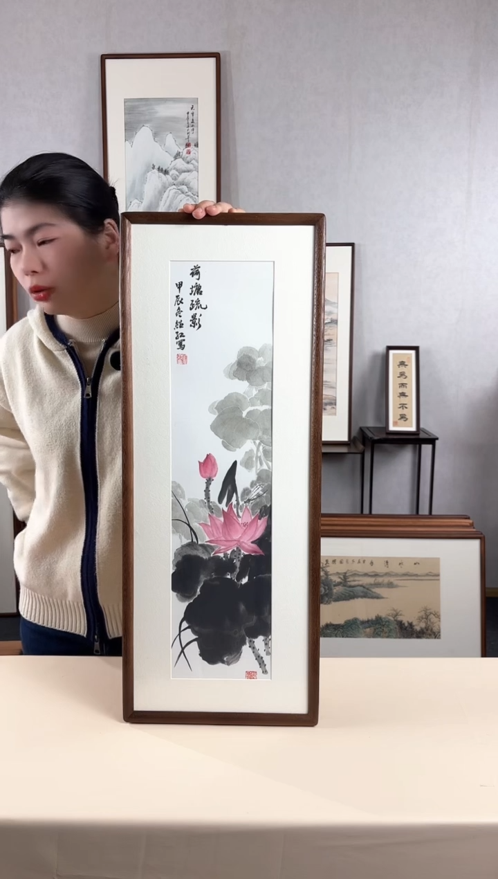 【闪购商品】国画手绘*荷花*28*72cm实木框