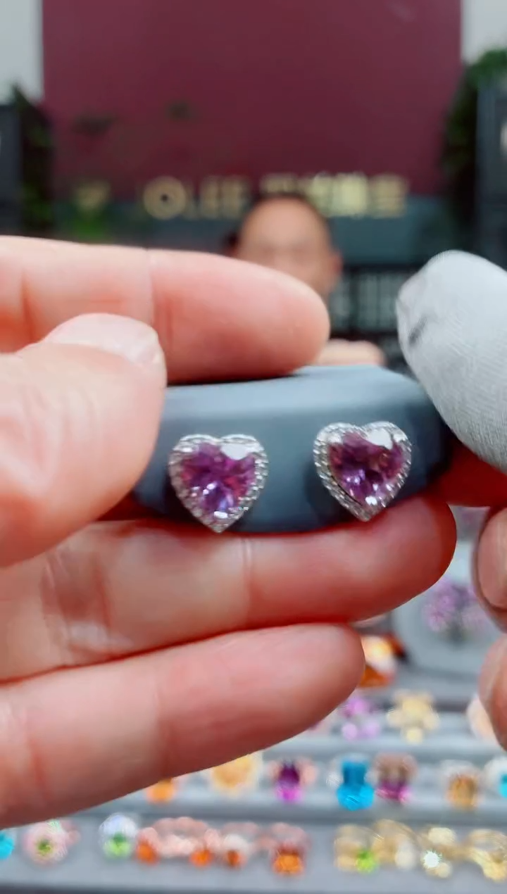 银S925镶嵌耳饰紫晶紫晶耳钉