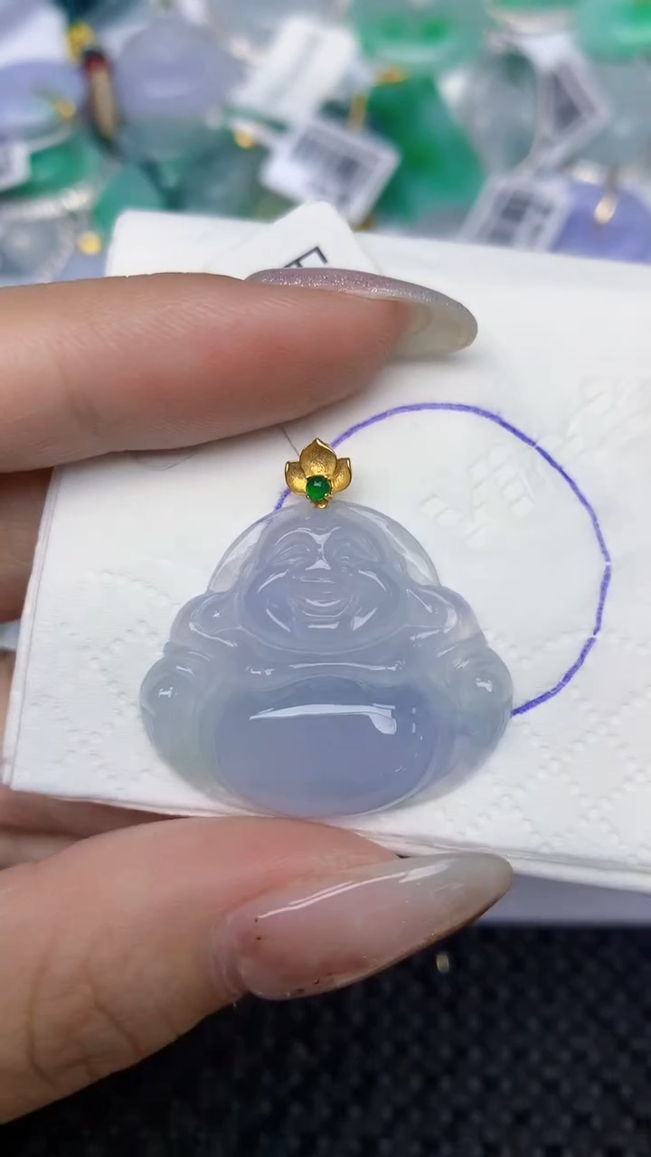 颈饰18K金镶嵌翡翠天然缅甸翡翠a货百元以上9元证书费自理