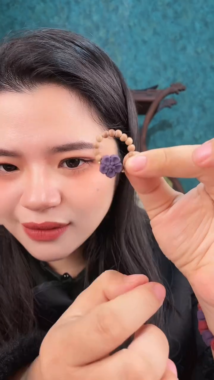 珠串紫气东来香方大花+老山檀戒指