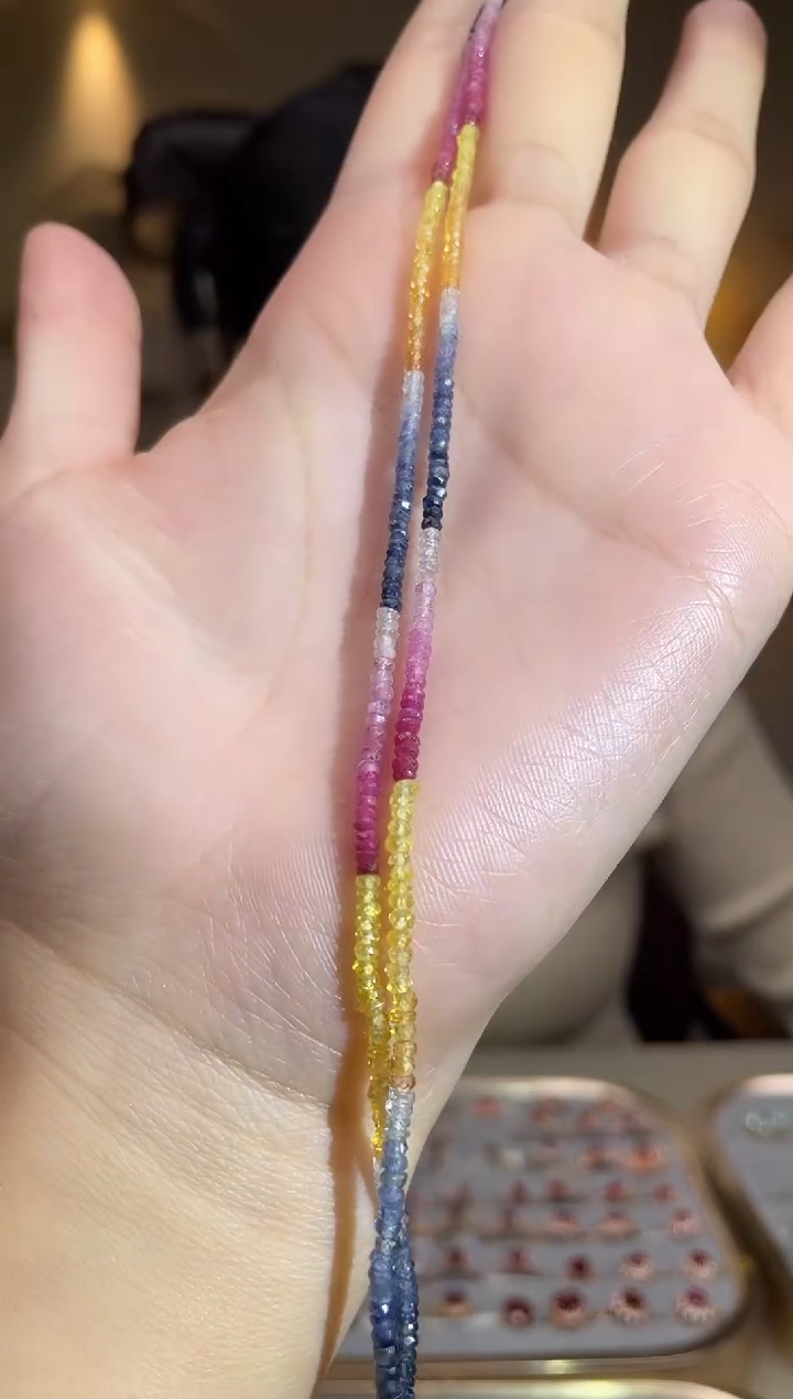 颈饰彩色蓝宝石银S925镶嵌颈饰