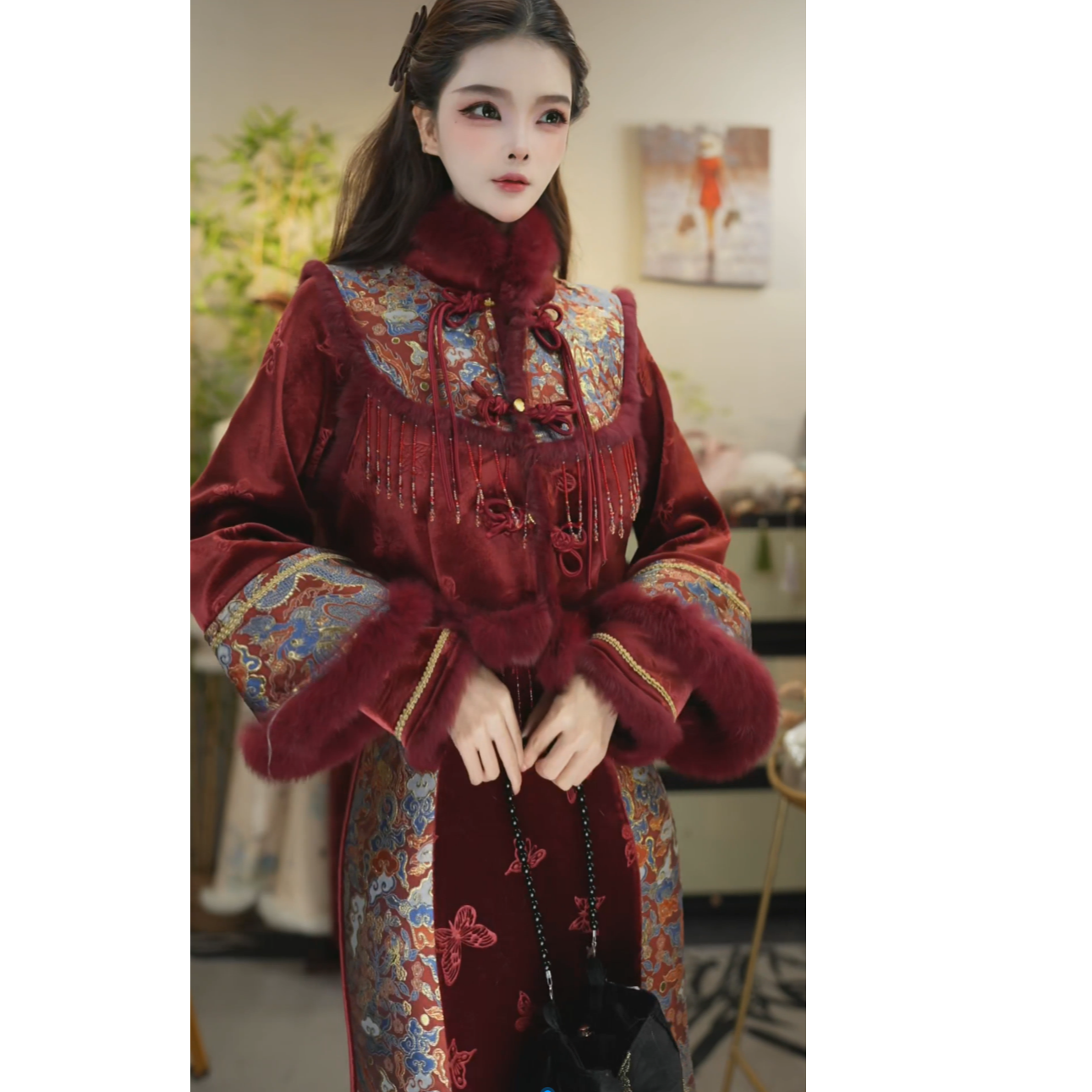 花享悦2025冬季新款国风加绒红色新中式女装套装（5982+5992）