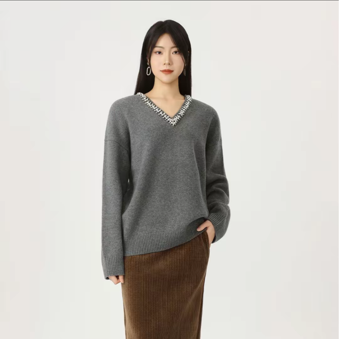 AMASS/阿玛施-秋冬新款气质时尚松弛感优雅v领套头针织衫538089