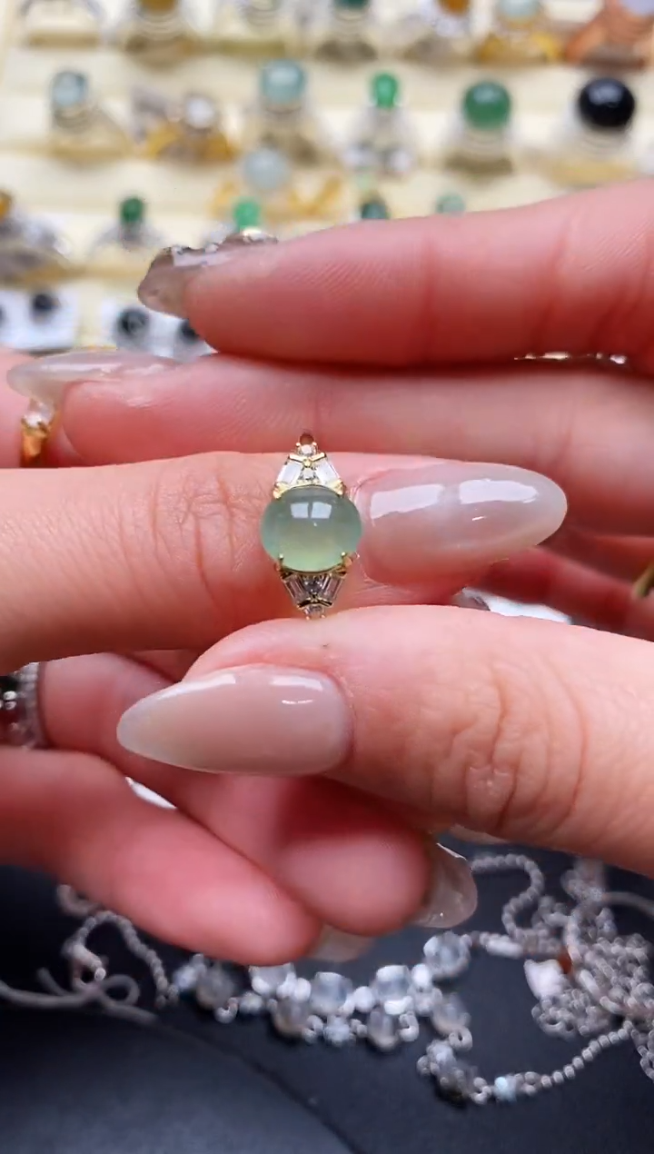 【闪购商品】翡翠戒指银S925镶嵌缅甸翡翠3   3+