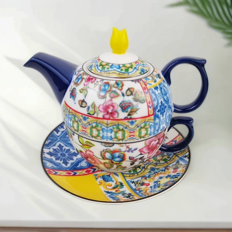 金宝陶瓷（JINBAO)  复古拼贴花纹珐琅彩杯碟三件套