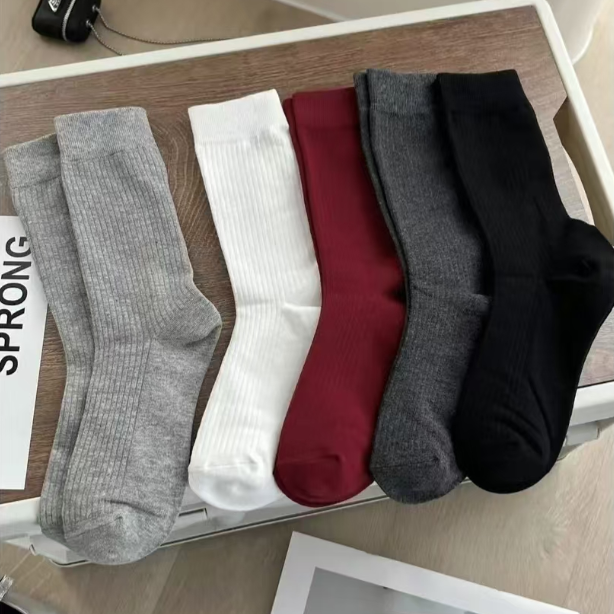 5双装中长筒百搭堆堆袜潮流配色袜子W6008