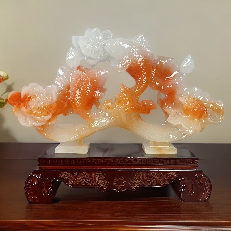 旺旺白玉红花【年年有余】摆件，适合居家办公乔迁开业装饰送礼玄关