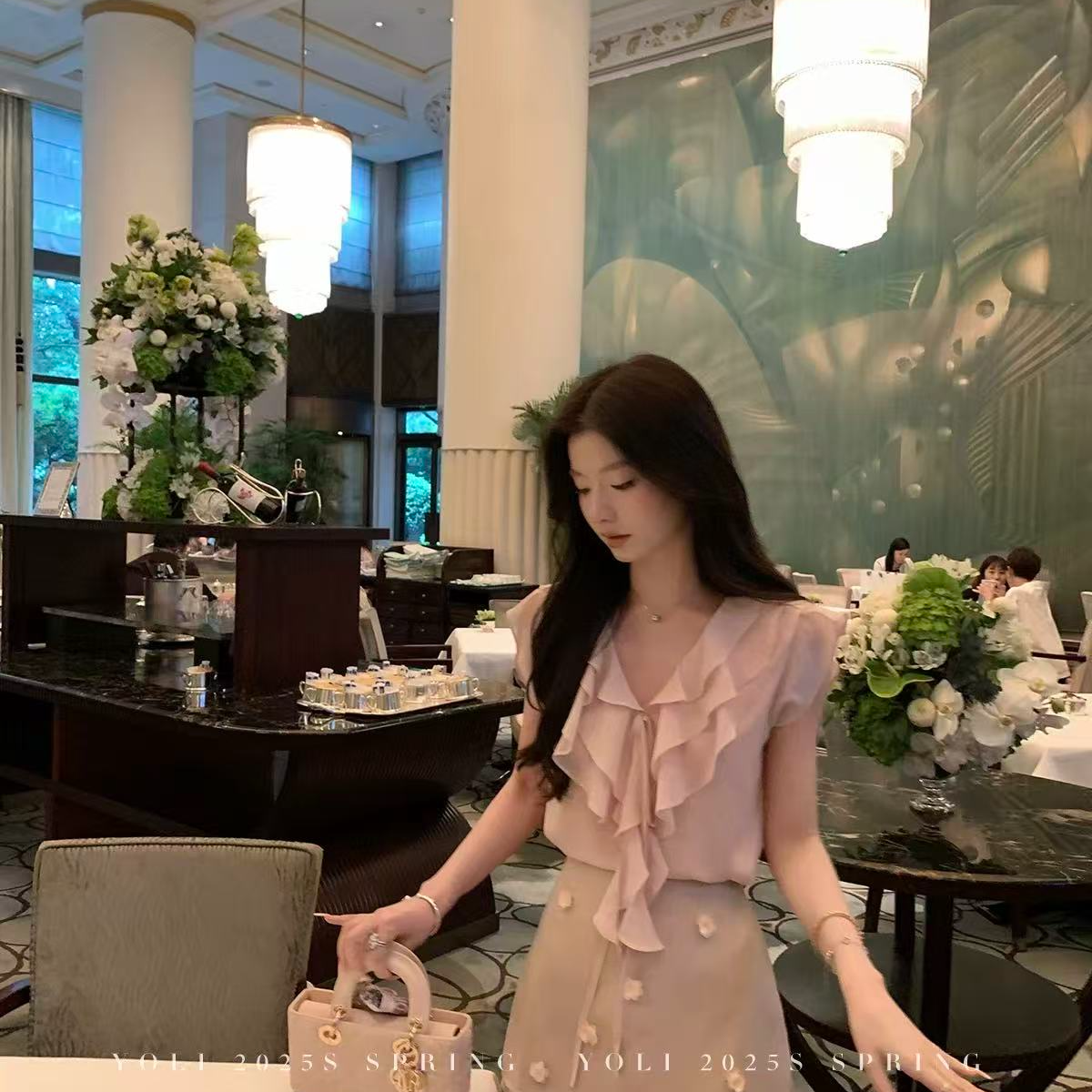 时尚套装小个子上衣收腰泡泡袖吊带短袖连衣裙气质套装-3355