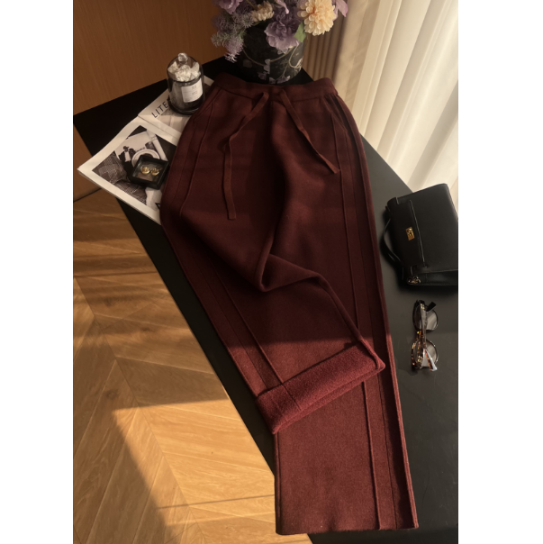 显瘦C位!羊毛呢休闲裤女双走线窄版直筒阔腿裤秋冬长裤