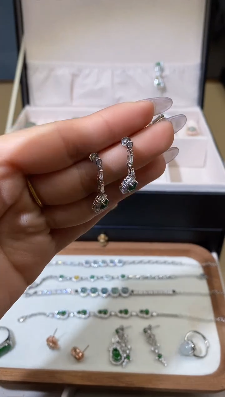 【闪购商品】翡翠耳饰银S925镶嵌天然A货翡翠（多样性发一） 