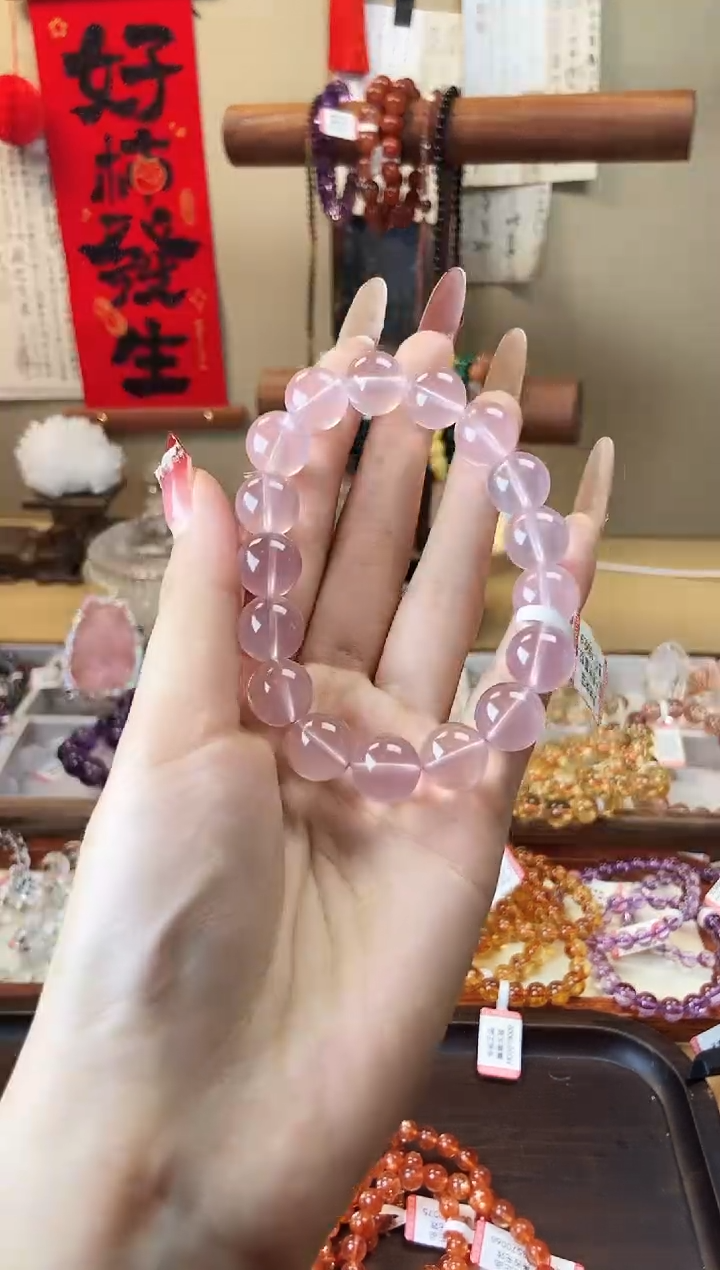 【闪购商品】水晶手串未镶嵌12.5mm莫桑比克粉水晶