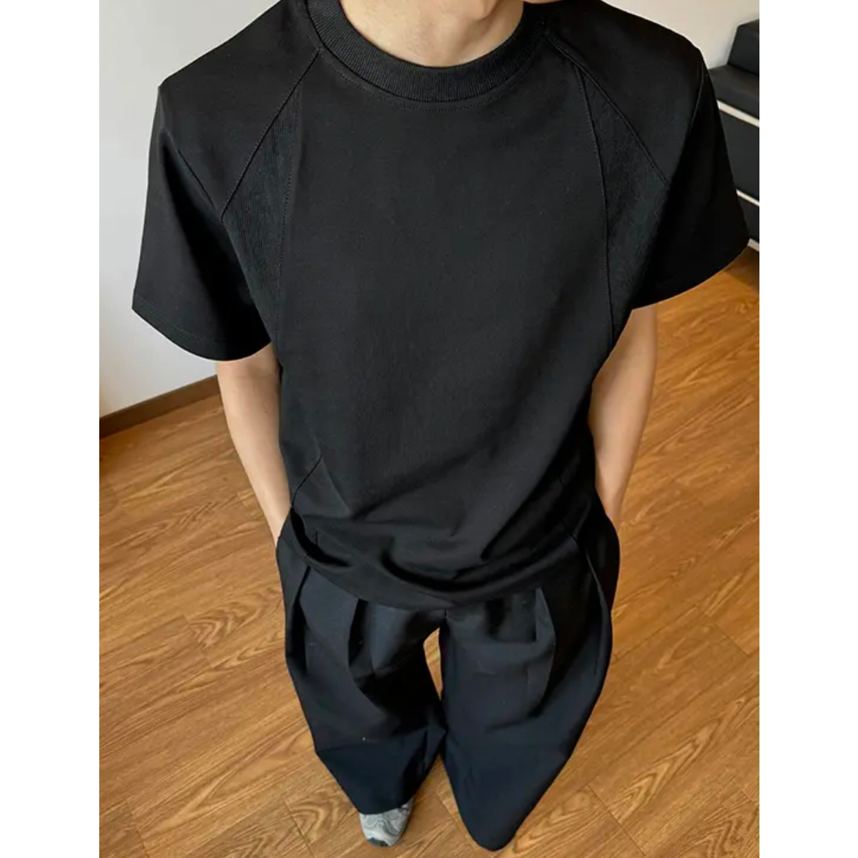 美式解构短袖男boxy正肩半袖潮牌版型T恤男士宽松cleanfit上衣夏