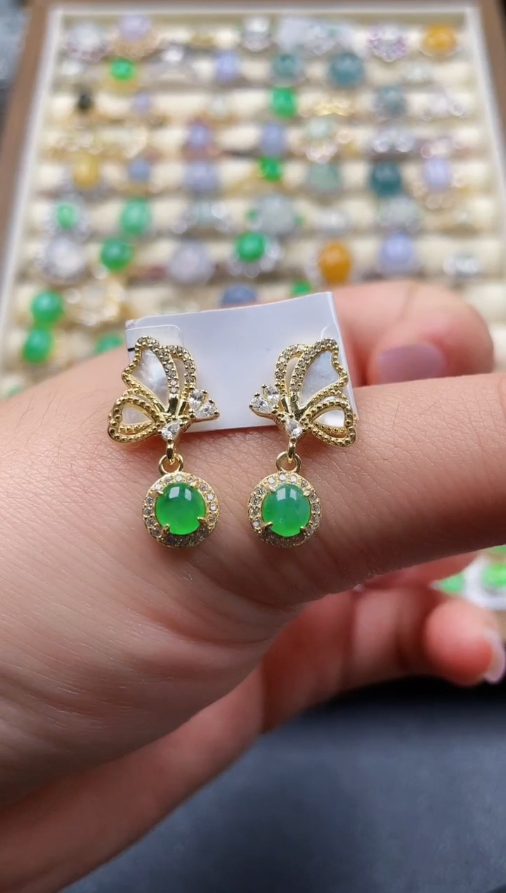 银S925镶嵌翡翠耳饰150