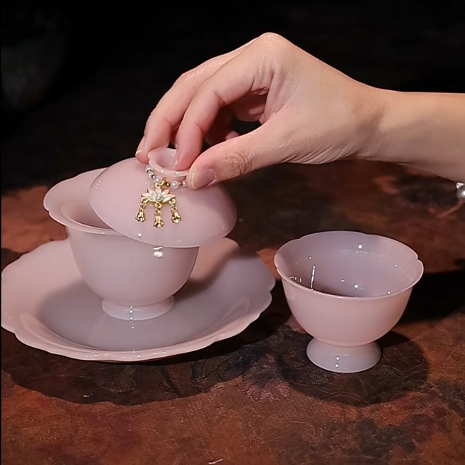 顶先 璞玉汐花悬停盖碗家用泡茶碗功夫茶具  A13777