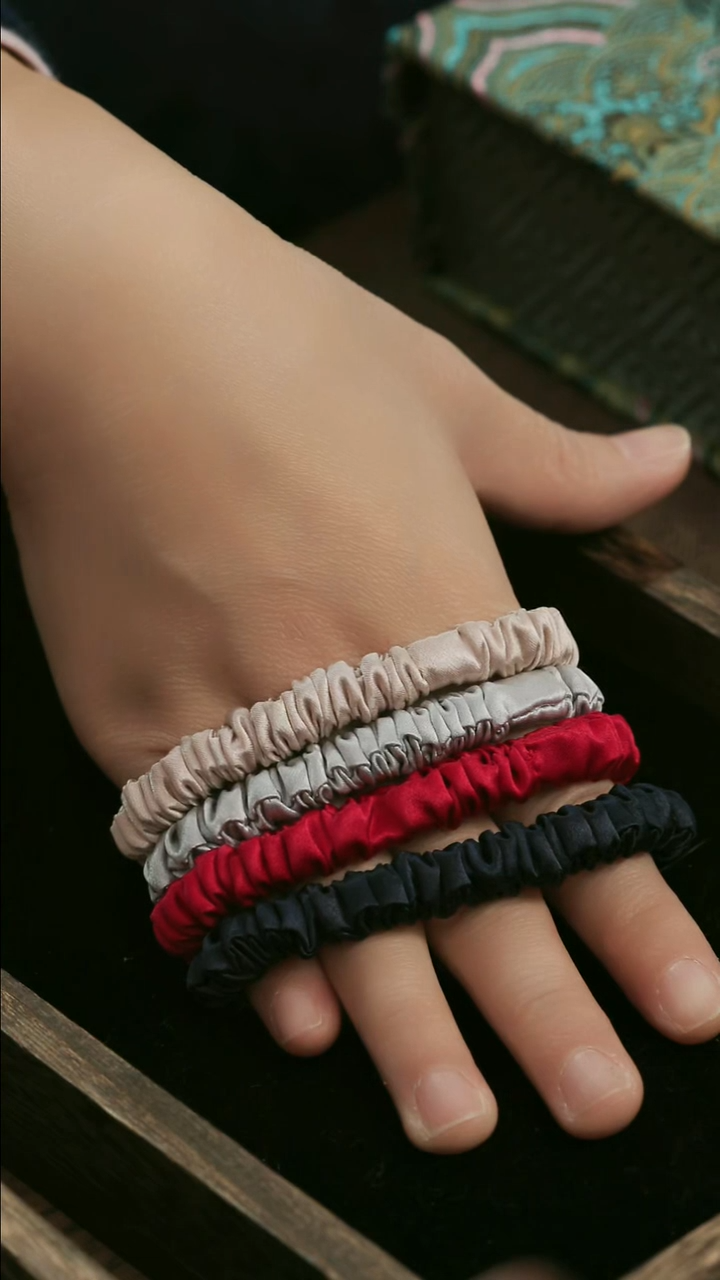 刺绣湘传礼19姆咪桑蚕丝小发圈四个