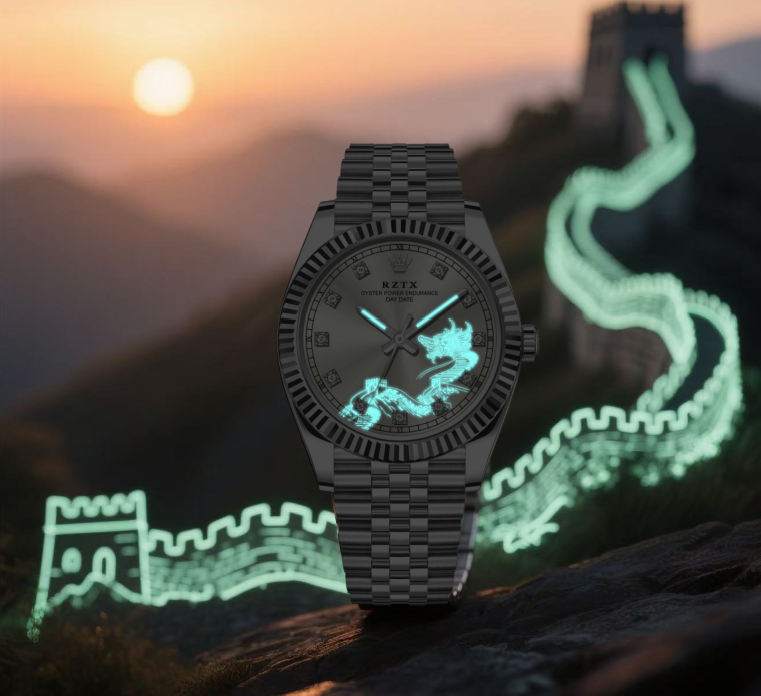 【灰钻龙城日志】全新未使用/RZTX/表径41mm/男士高端夜光腕表