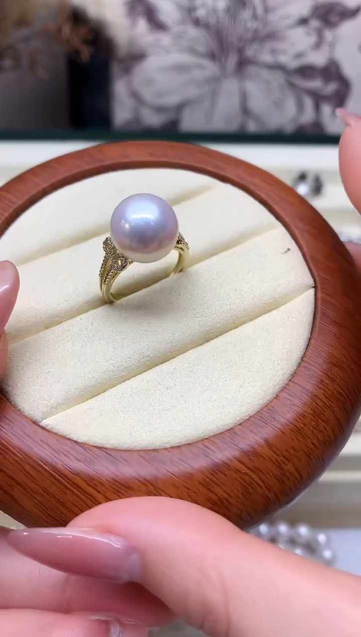银S925镶嵌戒指淡水珍珠12-13mm