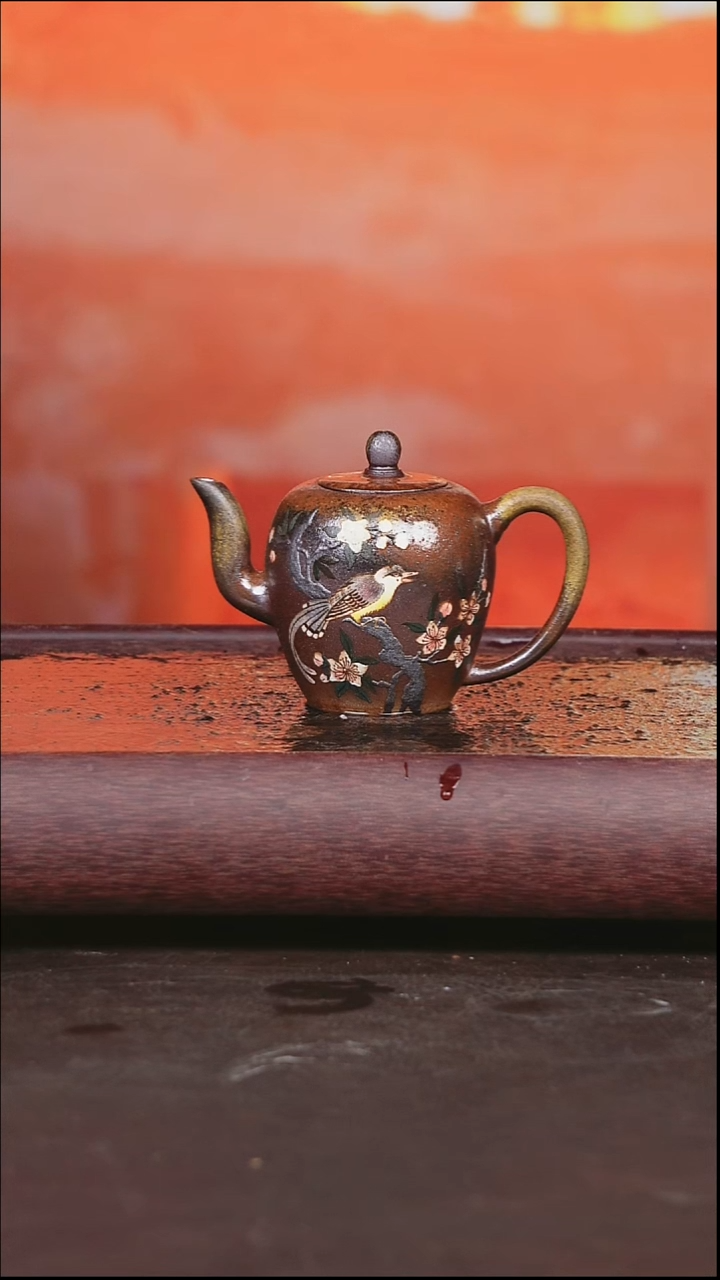 茶壶紫砂柴烧 一粒珠 泥绘版